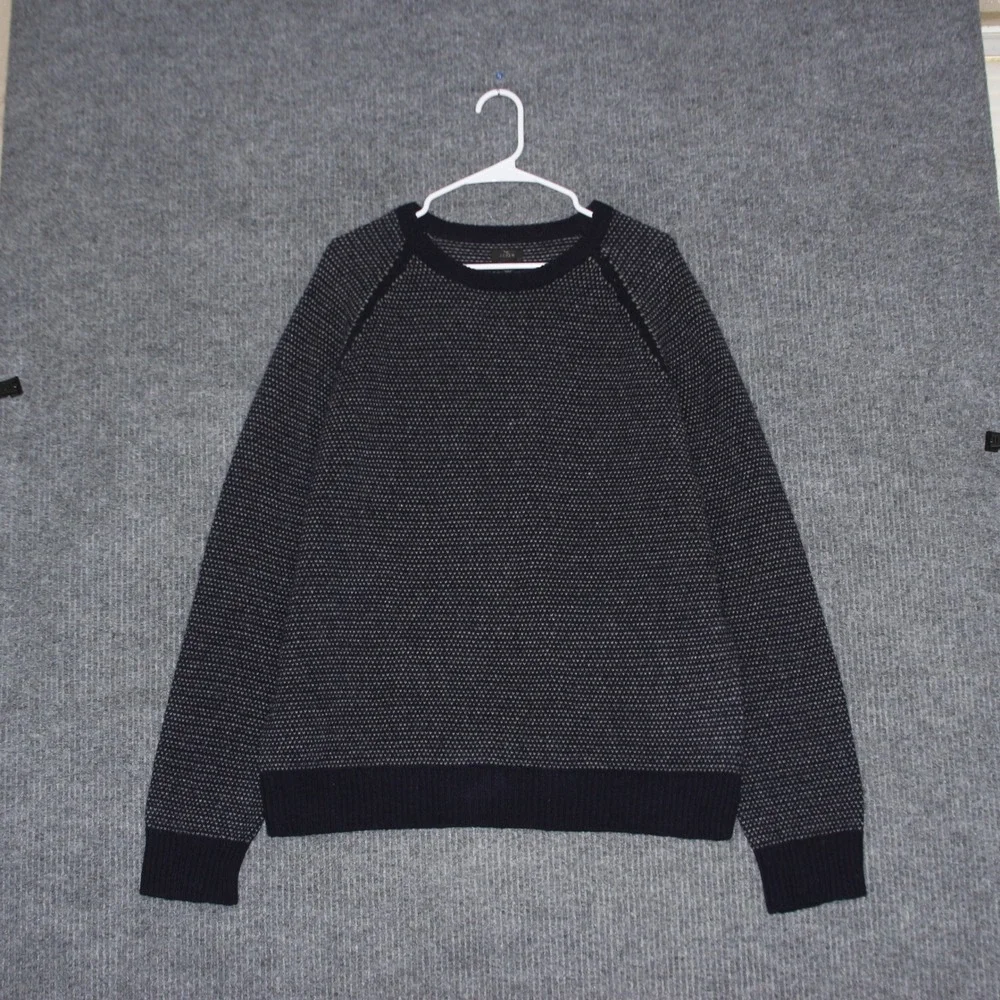 J‎ Crew Sweater Mens XL Navy Gray 100 Lambswool Textured Crewneck Fall Luxury